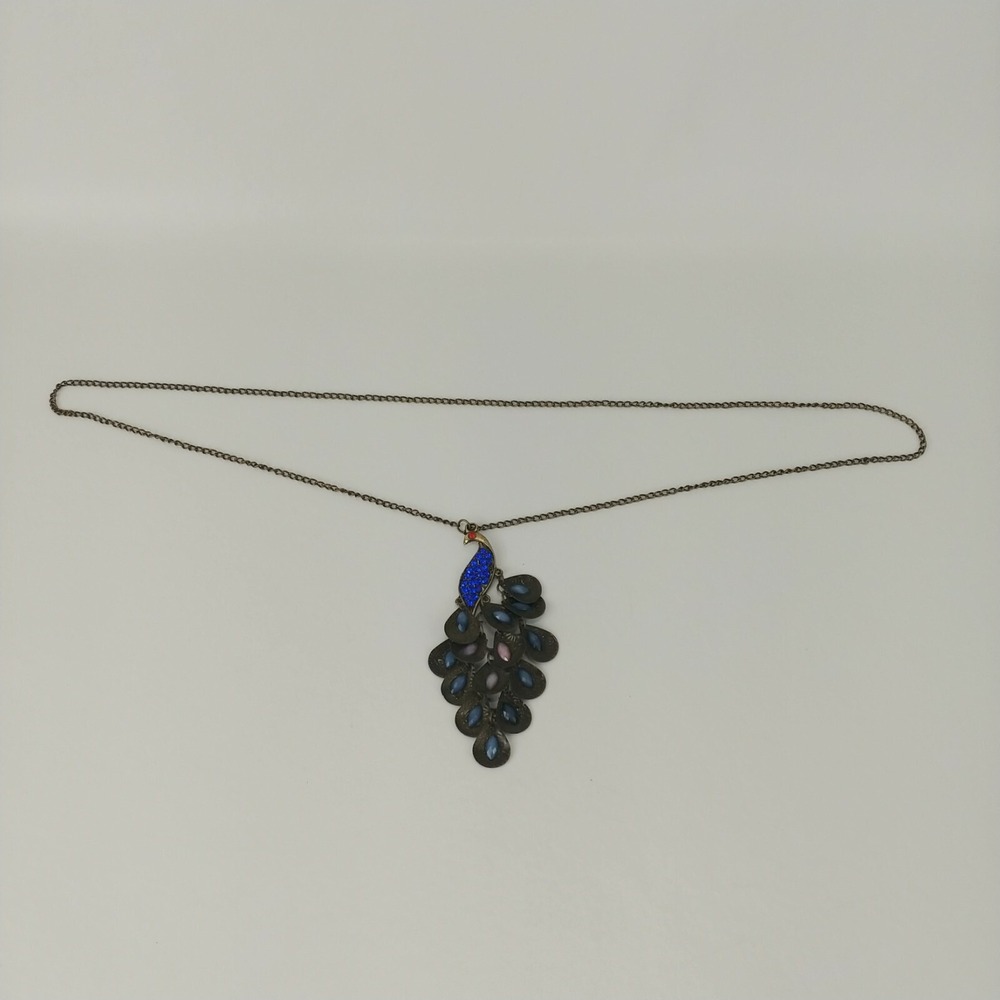 Vintage Rhinestone Peacock 26" Necklace Costume Jewelry‎